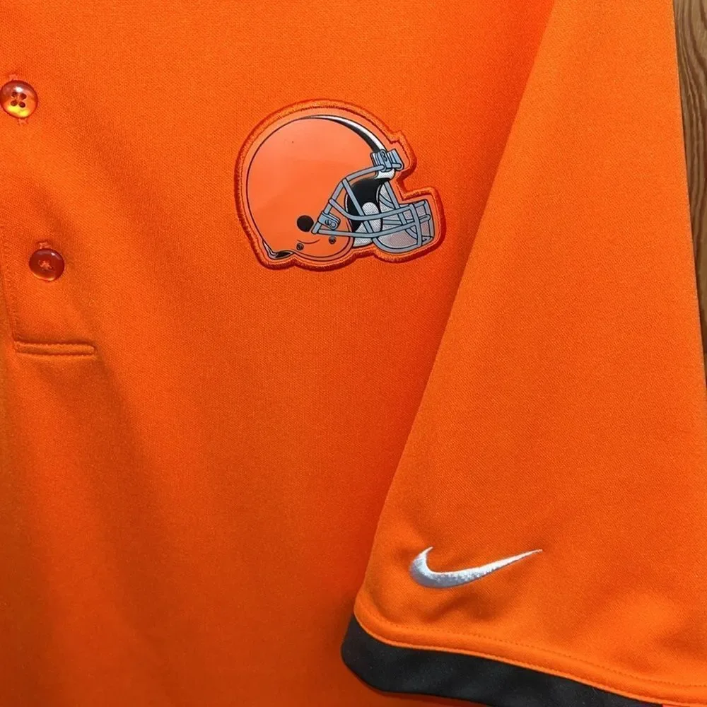 Orange Nike DriFit Cleveland Browns Helmet 100% Poly Golf Polo Shirt The Draft